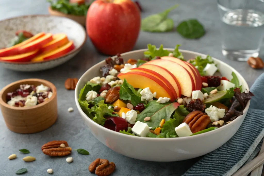 Close-up of Autumn Harvest Honeycrisp Apple Feta Salad.