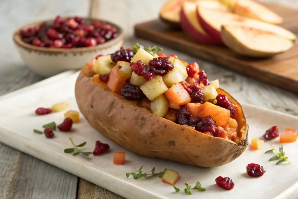 Close-up of cranberry apple twice-baked sweet potato