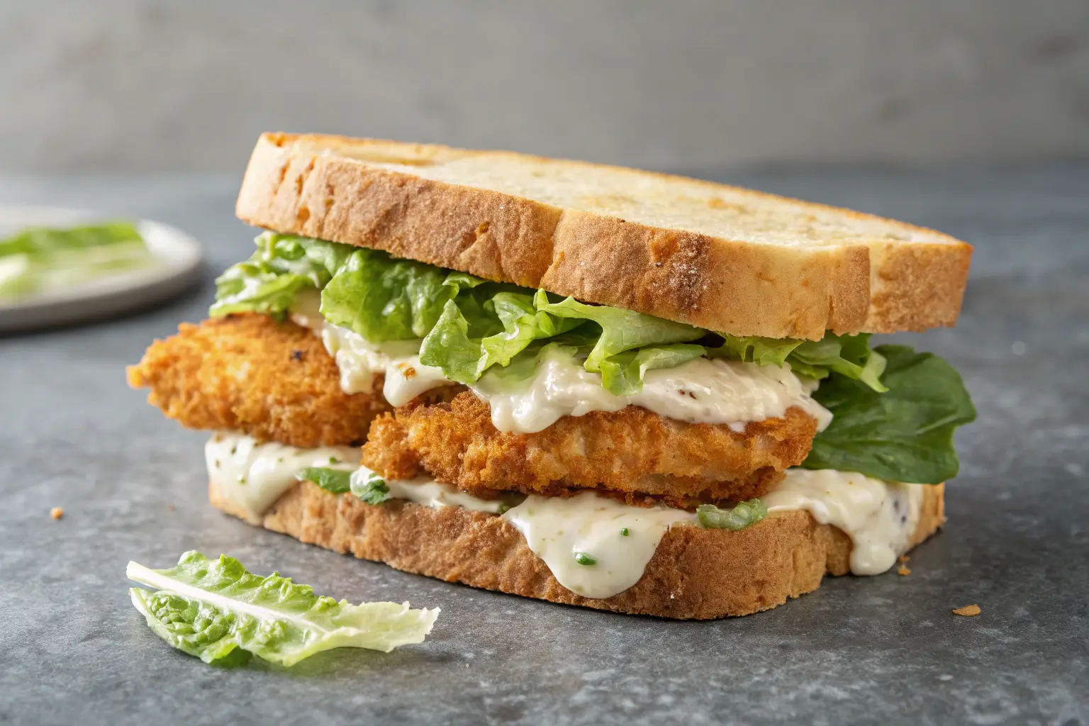 Crispy Chicken Caesar Sandwich Recipe 1 Crispy Chicken Caesar Sandwich with lettuce and dressing