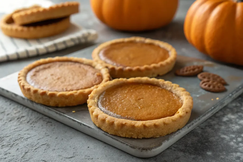 Close-up of pumpkin pie cookies on a gray surface.
