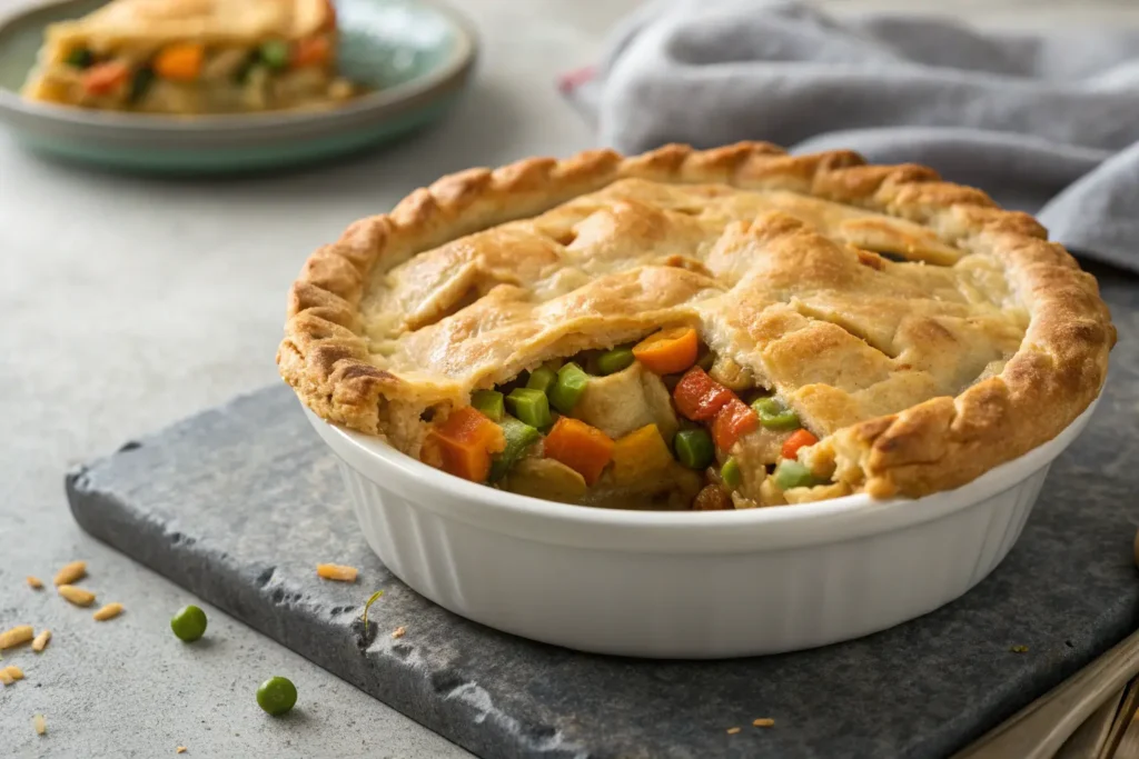 Vegan Thanksgiving Pot Pie with flaky crust and colorful filling